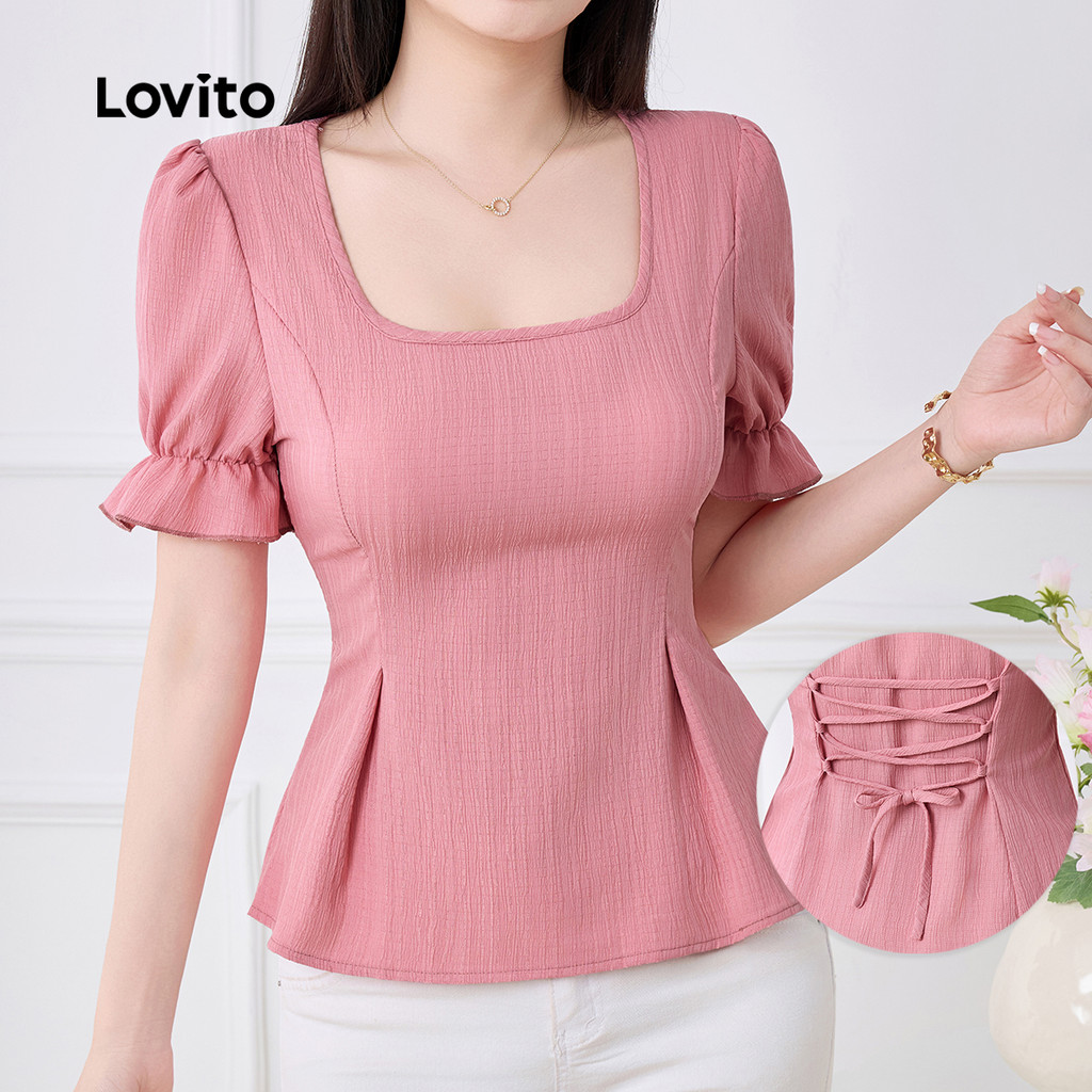 Lovito Blusa Elegante de Verão/primavera com Cós Nas Costas para mulheres L143ED162