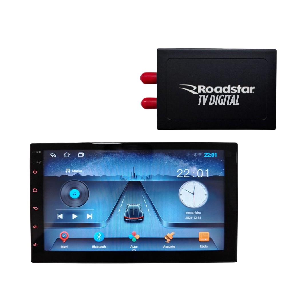 Central Multimídia TV Digital GPS Android 14 Bluetooth 7 Cores Comando Volante 2 Din MP5 Rádio Carro em Oferta na Shopee