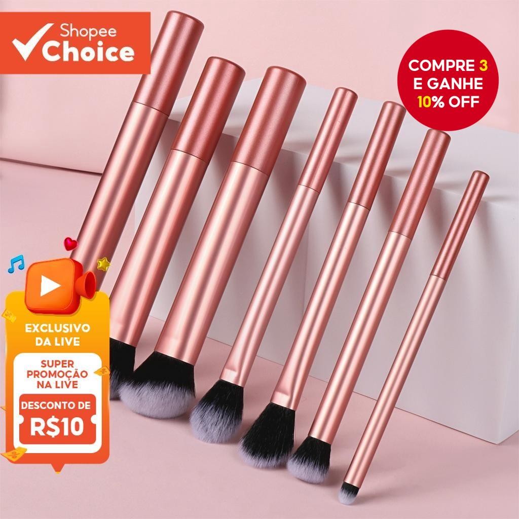 Conjunto De Pincéis De Maquiagem De 7 Peças , Blush , Pó Solto , Corretivo , Pincel De Som...