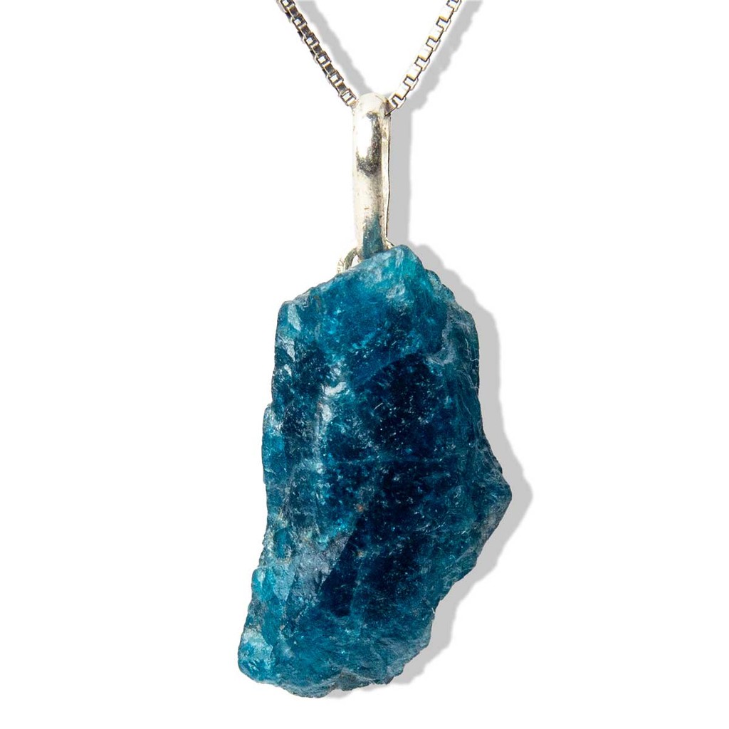 Colar Pedrinha Apatita Azul Bruto Natural Pino Prata 950
