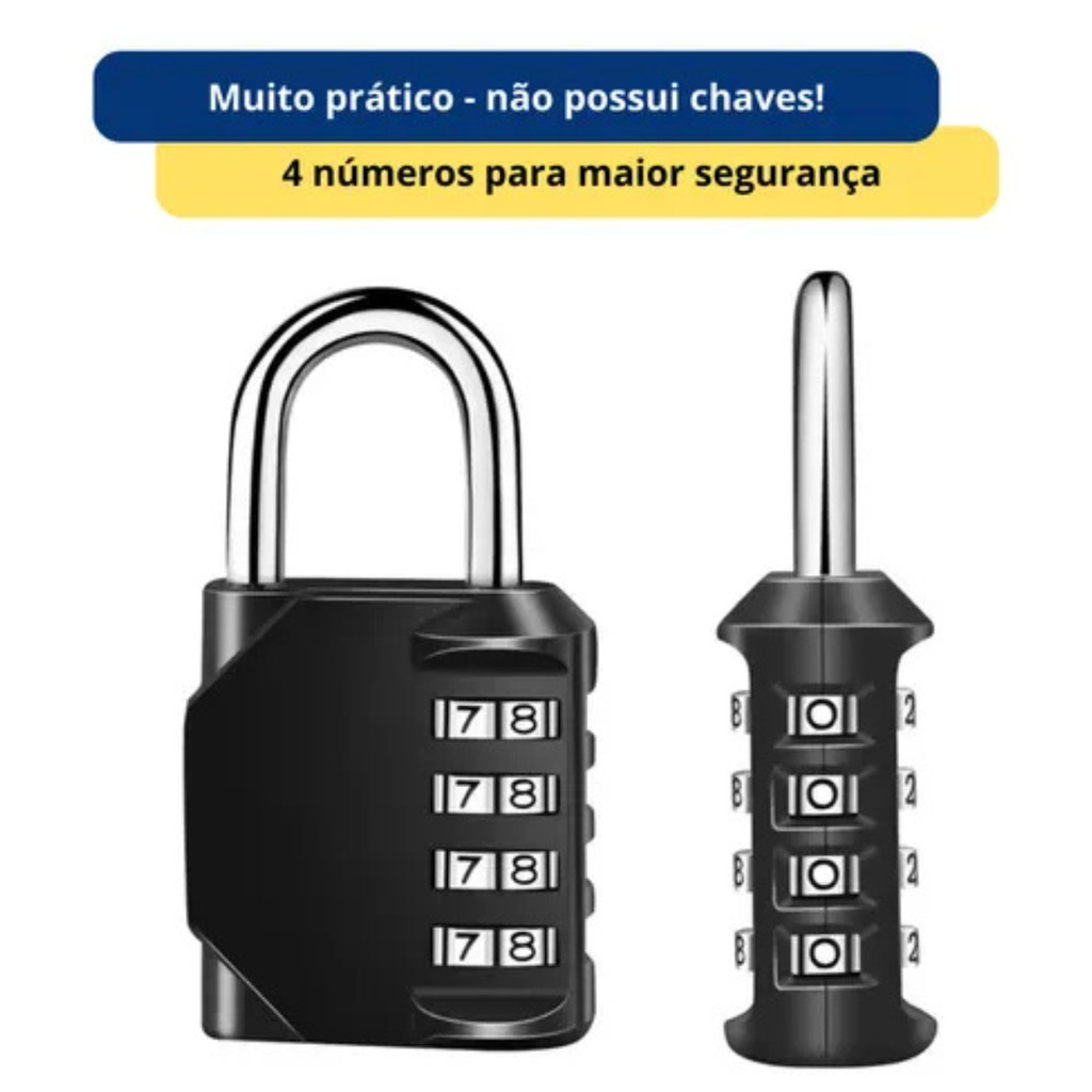 Cadeado 40mm com Senha de 4 Dígitos – Segurança Forte para Portão, Armário, Academia e Bicicleta