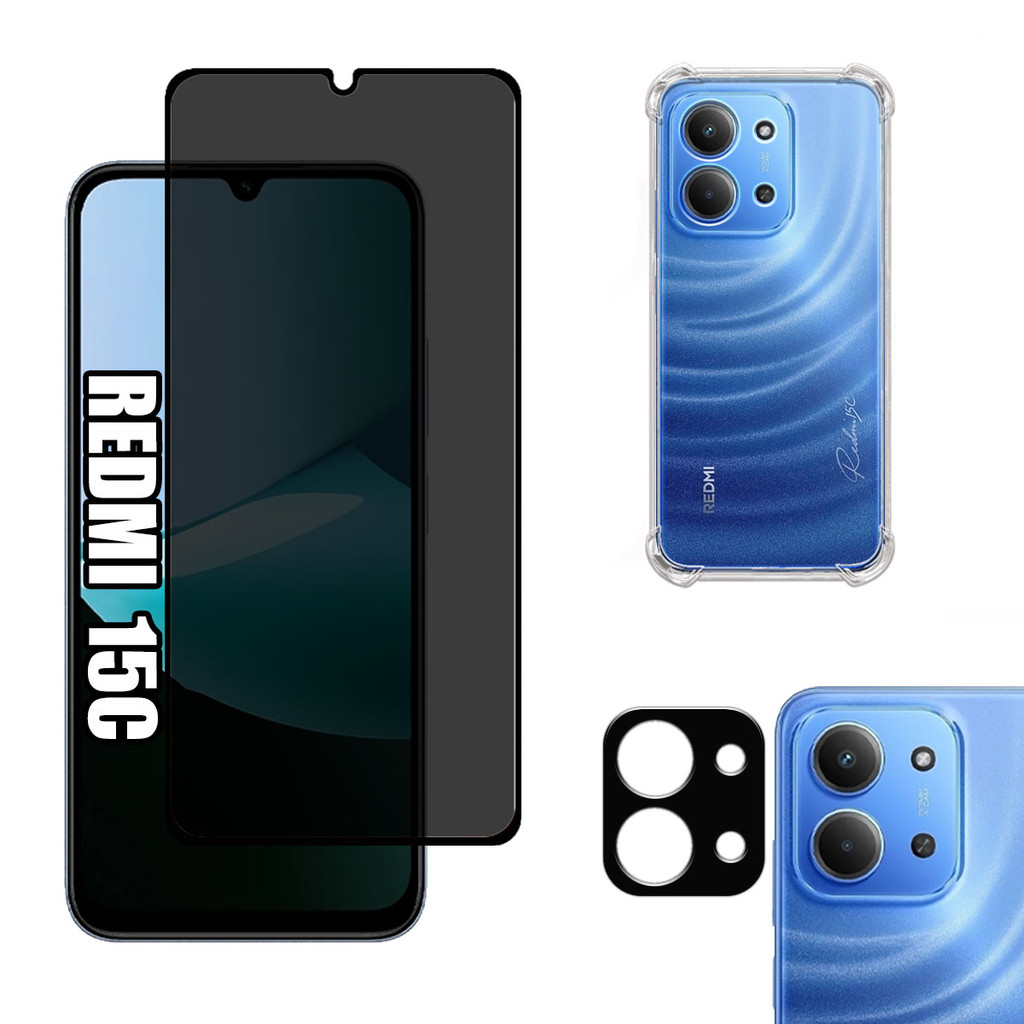 KIT Para Xiaomi Redmi 15C - Película de Privacidade 3D - Capa - Câmera