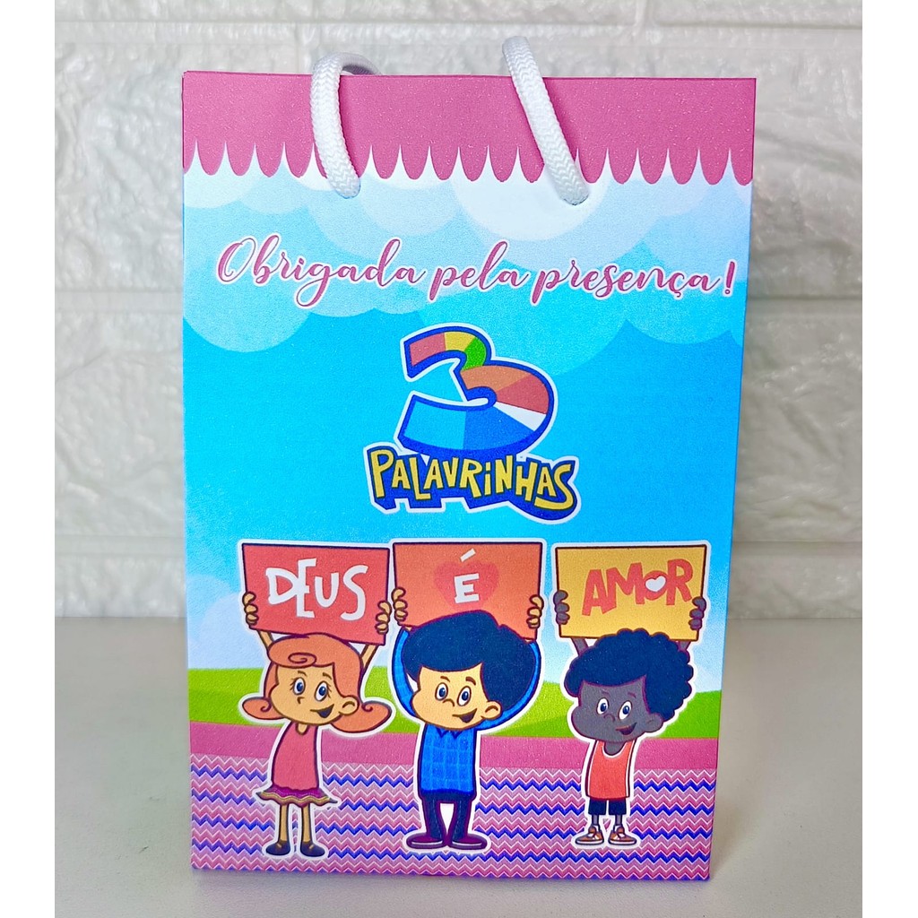 PEGUE E MONTE  Sacolinha  Personalizada 3 palavrinhas Rosa Lembrancinha Festa Infantil  Sacola Surpresa Bolsinha bolsa