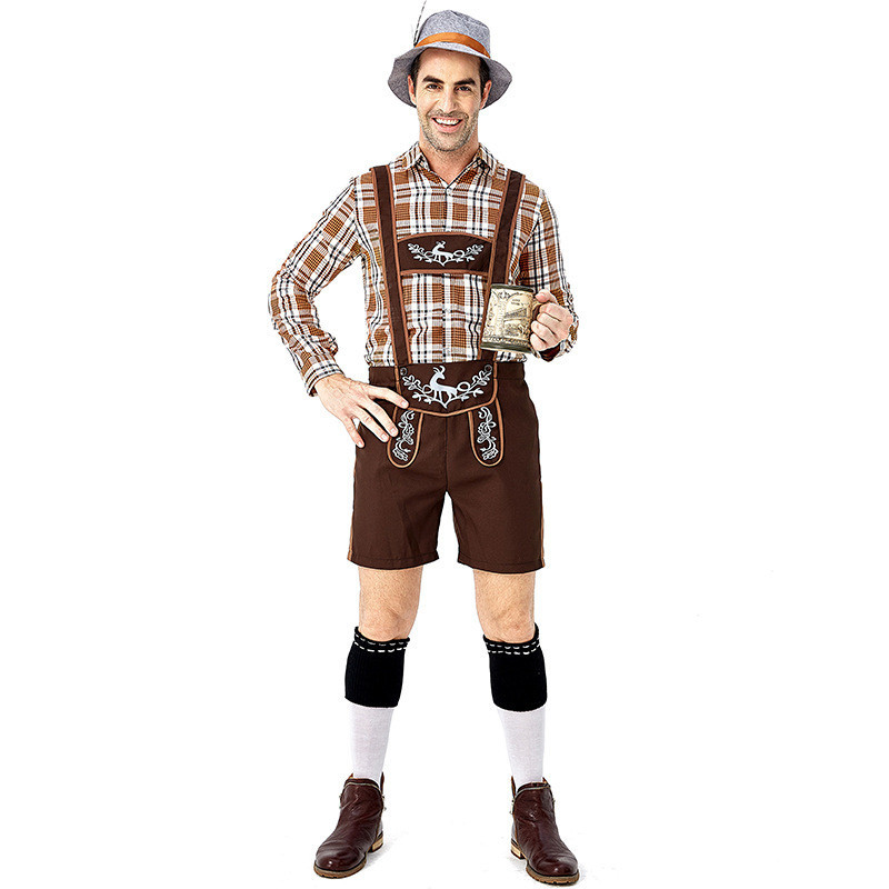 Traje Tradicional de Oktoberfest para Homens com Suspensório, Roupa para Festival de Cerveja Alemã, Fantasia de Hallowee