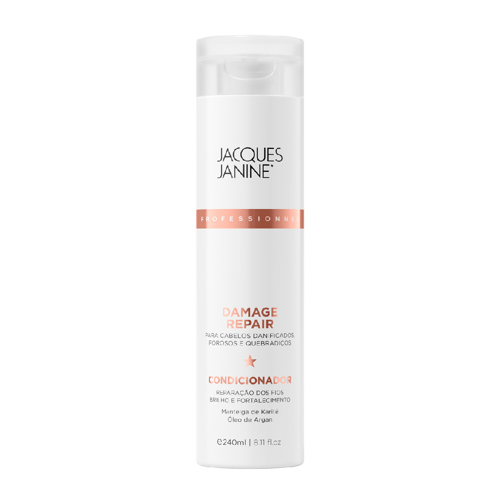 Detalhes do Kit Jacques Janine Damage Repair Shampoo Condicionador 240ml Máscara 240g Leave-In 200ml Ampola 15ml