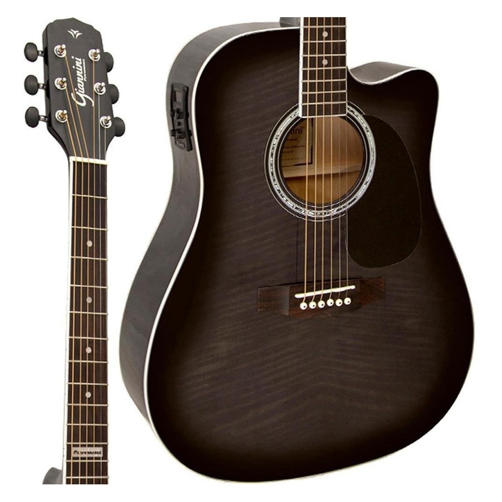 Violão Folk Giannini Gf1d Ceq Tbk Translucent Black Cutway