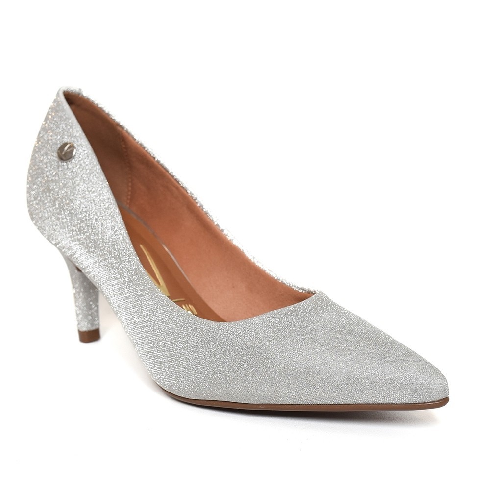 Scarpin Vizzano Tela Shine Paris Gliter Salto Médio - Prata