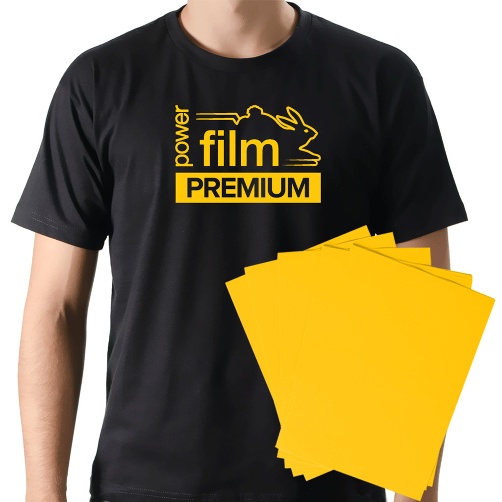 Filme de Recorte Power Film Premium A3 Amarelo - 5 Folhas- adesivo para roupa termocolante , adesivo termocolante , adesivo termocolante para tecido , termocolante para roupa , termocolante para tecido