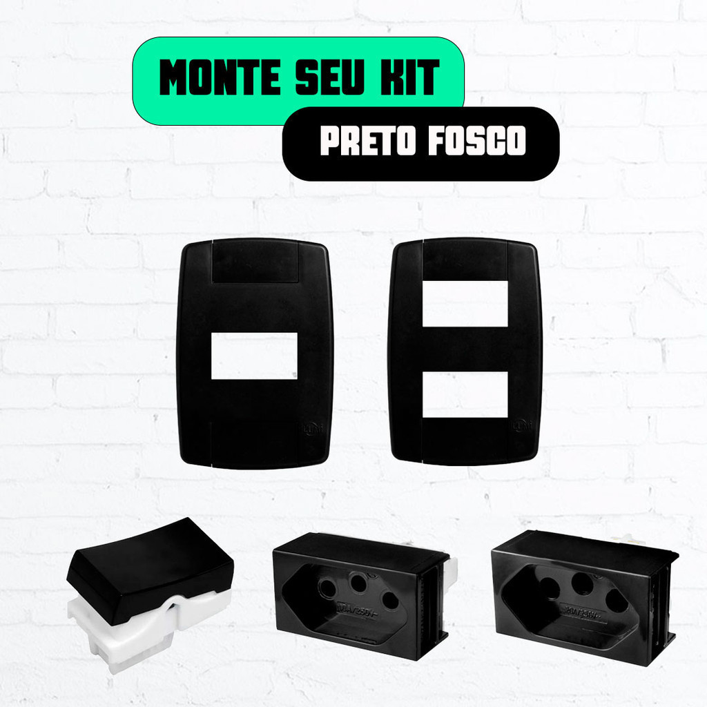 Tomada 10a, 20a,  interruptor simples, paralelo, Preto Fosco ilumi 4x2 modulo