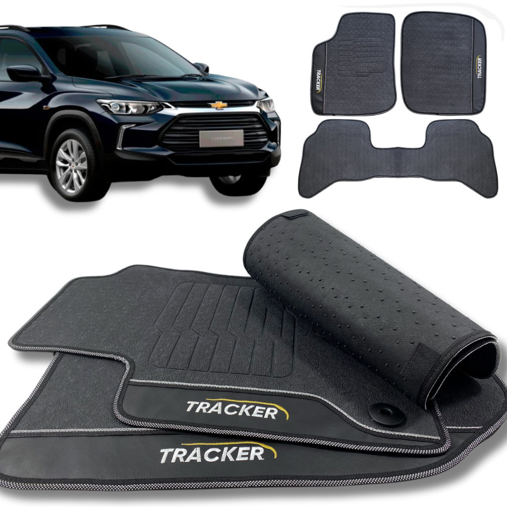 Jogo Tapete Borracha Tracker 2007 08 09 10 11 2012 2013 - 3 Pç Traseiro Inteiriço Premium PRETO OURO