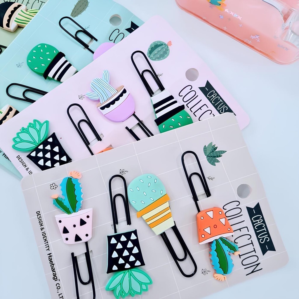 Kit 5 Cartelas Clips Marcador Fofo Papelaria Criativa