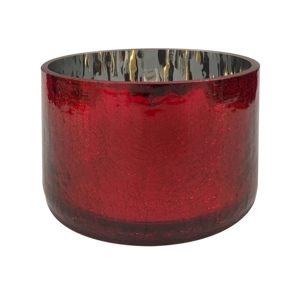 Vaso de Vidro Vermelho Craquelado Castiçal para Casa 12cm