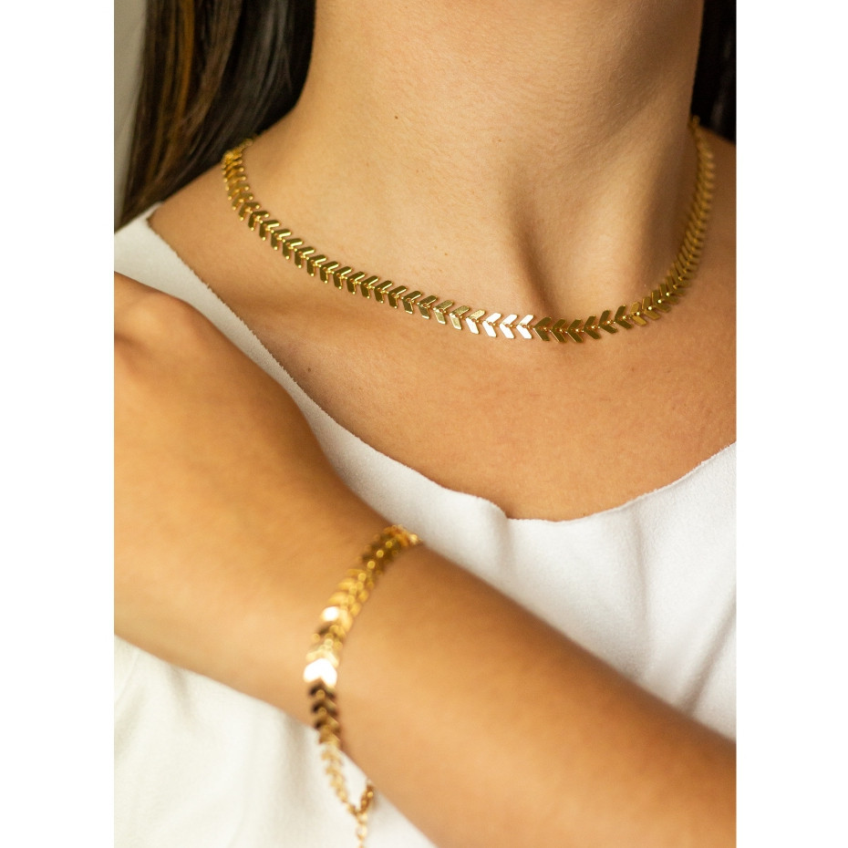 SEMIJOIA – CHOKER - COLAR Folheado a OURO 18K de ESCAMA - LUXO Banhado A Ouro /  Banho Triplo Italiano