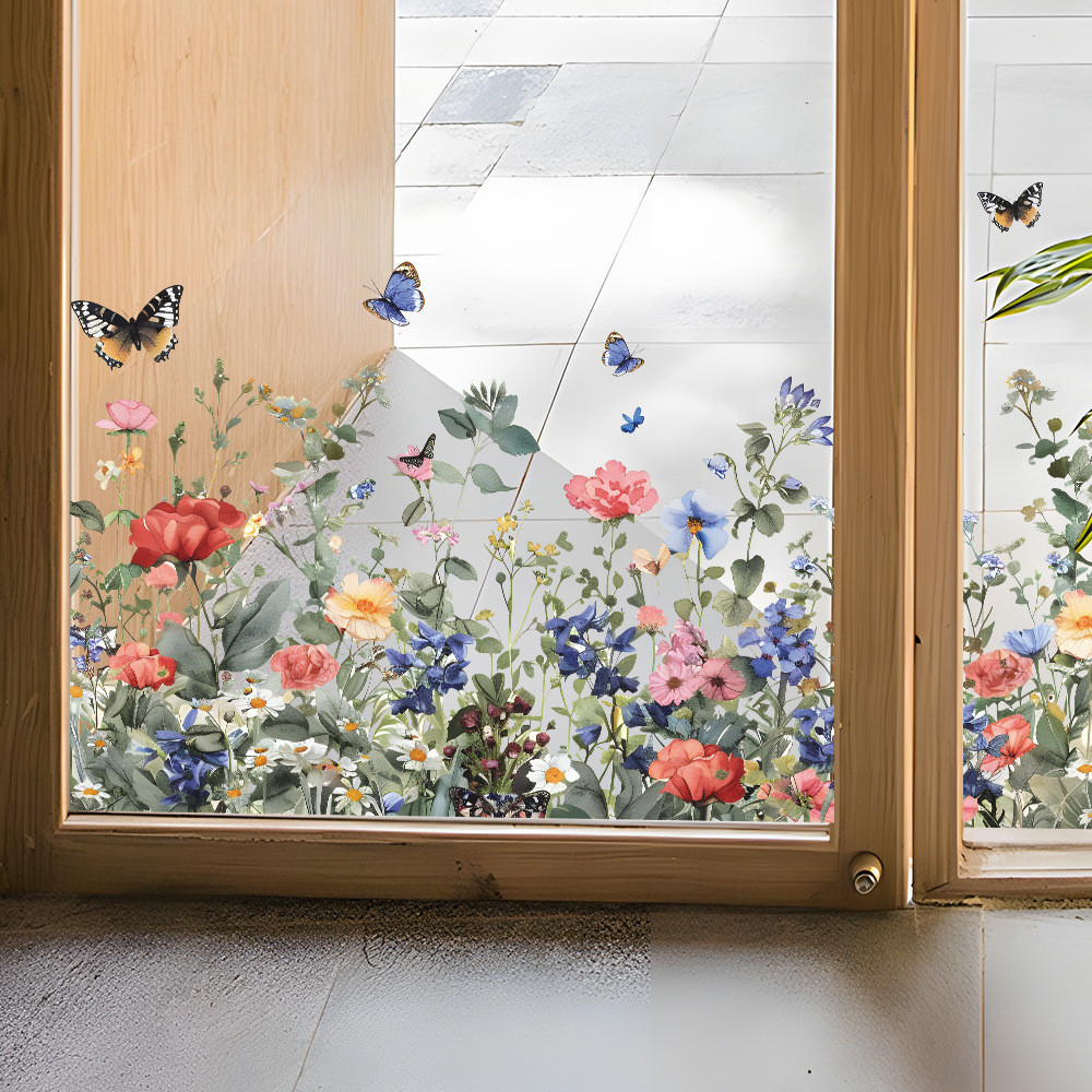 Flores Coloridas de Planta Autocolantes de Vidro Autocolantes de Janela de Vidro / Decoração de Casa Butterfly / Autocolantes de Janela Simples Moderno