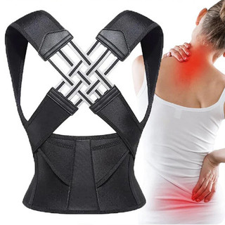 Corretor Postural Ajustável Unissex com Suporte Duplo para Costas e Cintura – Alívio de Dor e Correção de Postura