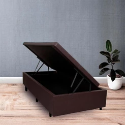 Base Box com Baú Solteiro 88x188x42 cm Courino Linho Marrom