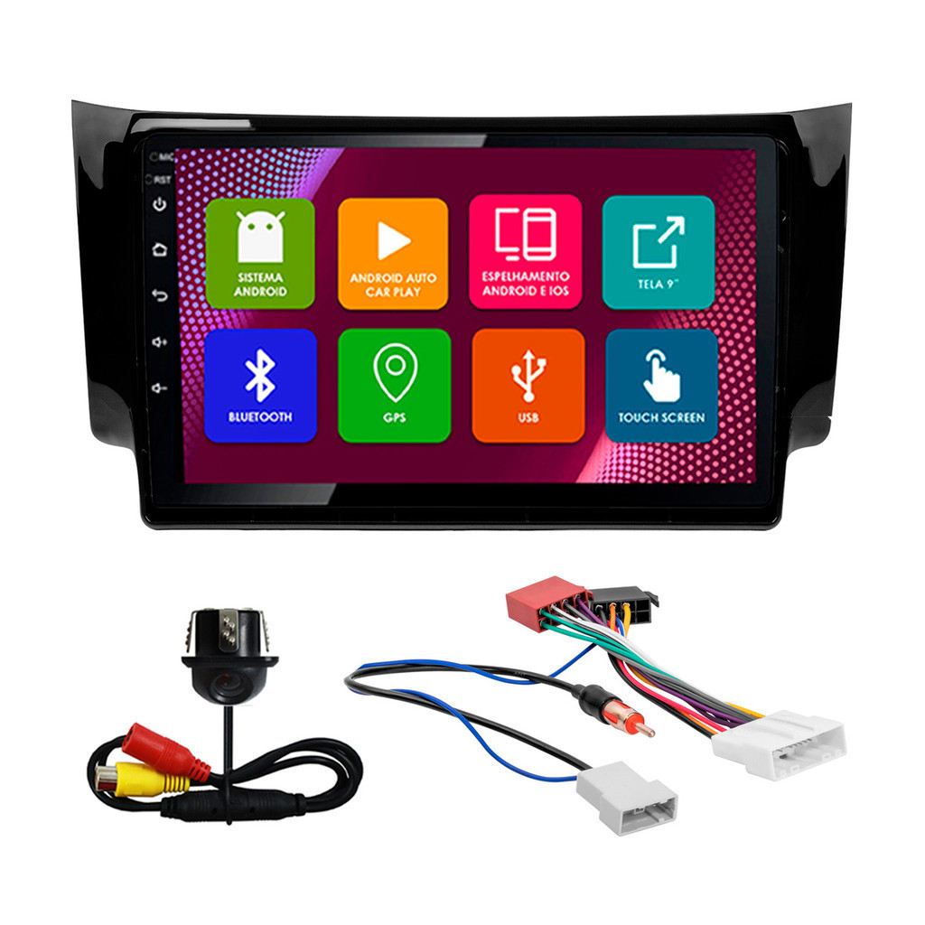 Kit Multimídia 10 Pol Sentra 2013 2014 2015 2016 2017 2018 2019 Android 2Gb Ram 32Gb Flash Quad-Core 2 Din Black Piano