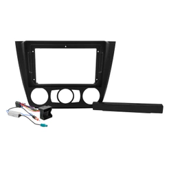 Kit Moldura Painel 9 Pol BMW Série 1 Ar Manual 2007 2008 2009 2010 2011 2 Din Preto Chicote Som Plug Antena