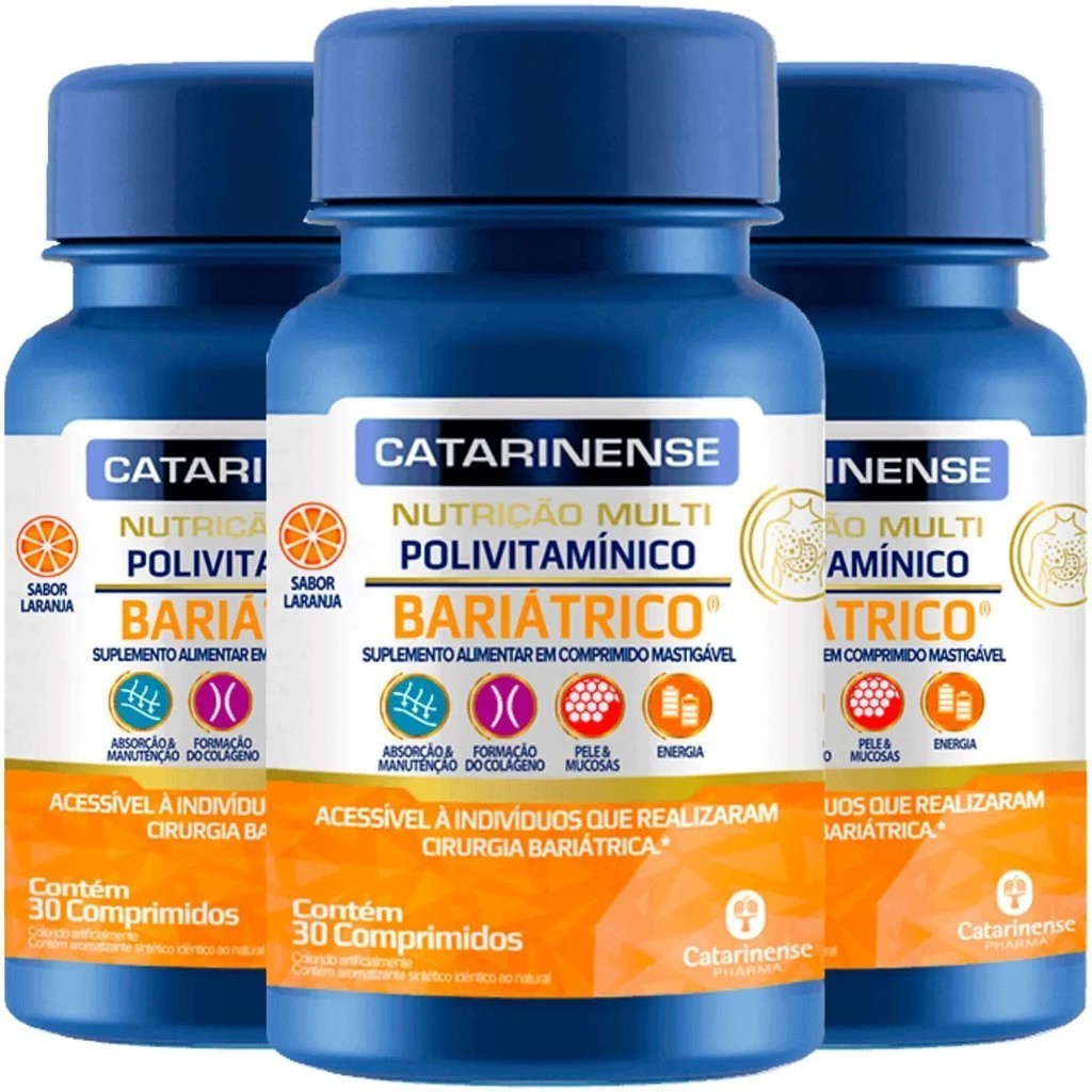 Kit c/ 3 Polivitamínico Bariátrico Nutrição Multi 30 Comprimidos Mastigáveis – Catarinense