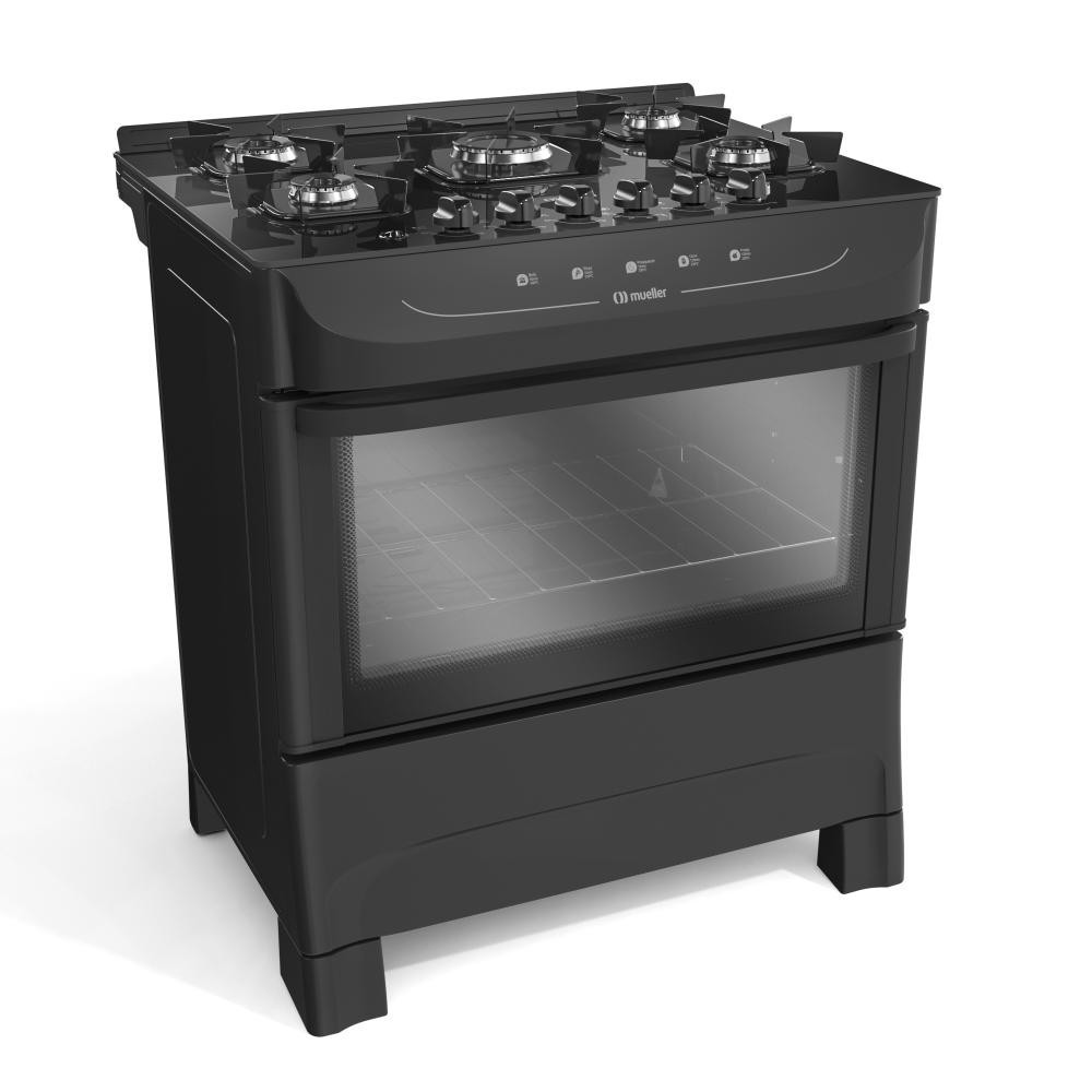 Fogão Mueller 5 Bocas Mesa de Vidro Preto Fosco - MFV5BB em Oferta na Shopee