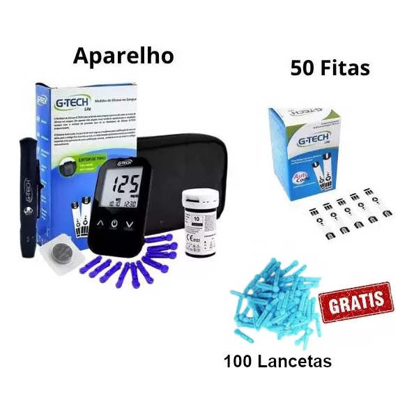 G tech aparelho de glicemia Completo + 50 tiras e 100 lancetas