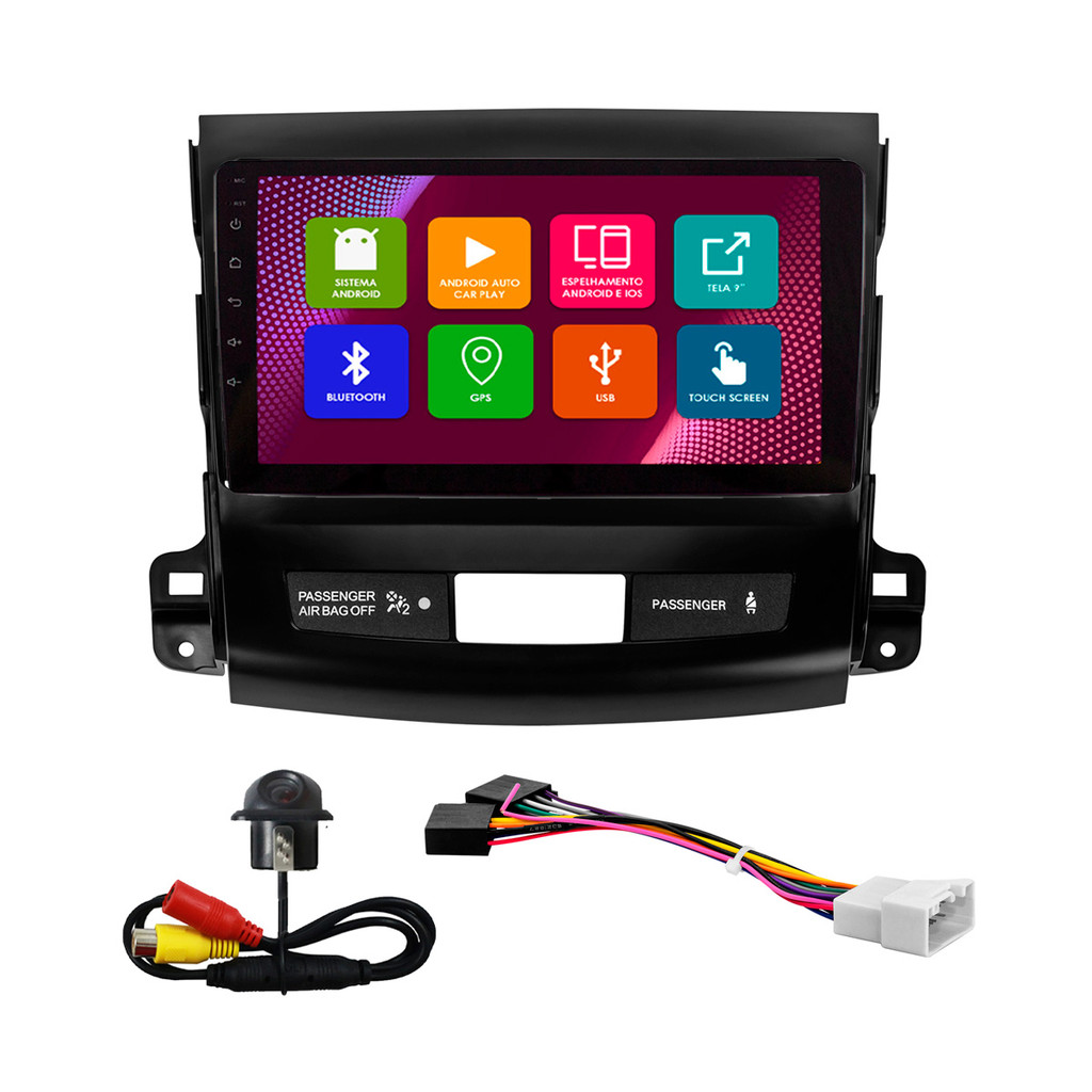 Kit Multimídia 9 Pol Outlander 2008 2009 2010 2011 2012 Android 2Gb Ram 32Gb Flash Quad-Core 2 Din Preto Wifi Gps em Oferta na Shopee