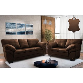 Conjunto Sofá de Couro Legítimo 3 e 2 Lugares Cama inBox Monterrey 2,10x1,60m Caramelo em Oferta na Shopee