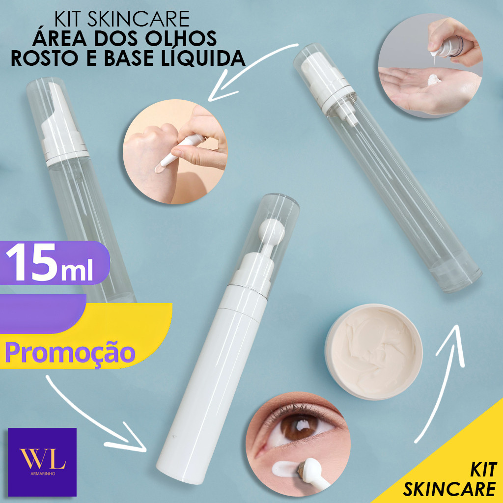 Kit 3 Frascos Recarregáveis – Portáteis/ Pump a Vácuo/ Esfera de Aço/ Para Cremes e Cosméticos - WL