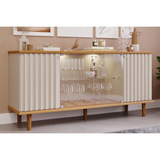 Buffet de Sala Jantar Janice 4 Portas c/ Vidro Nature/Off White - Cimol em Oferta na Shopee