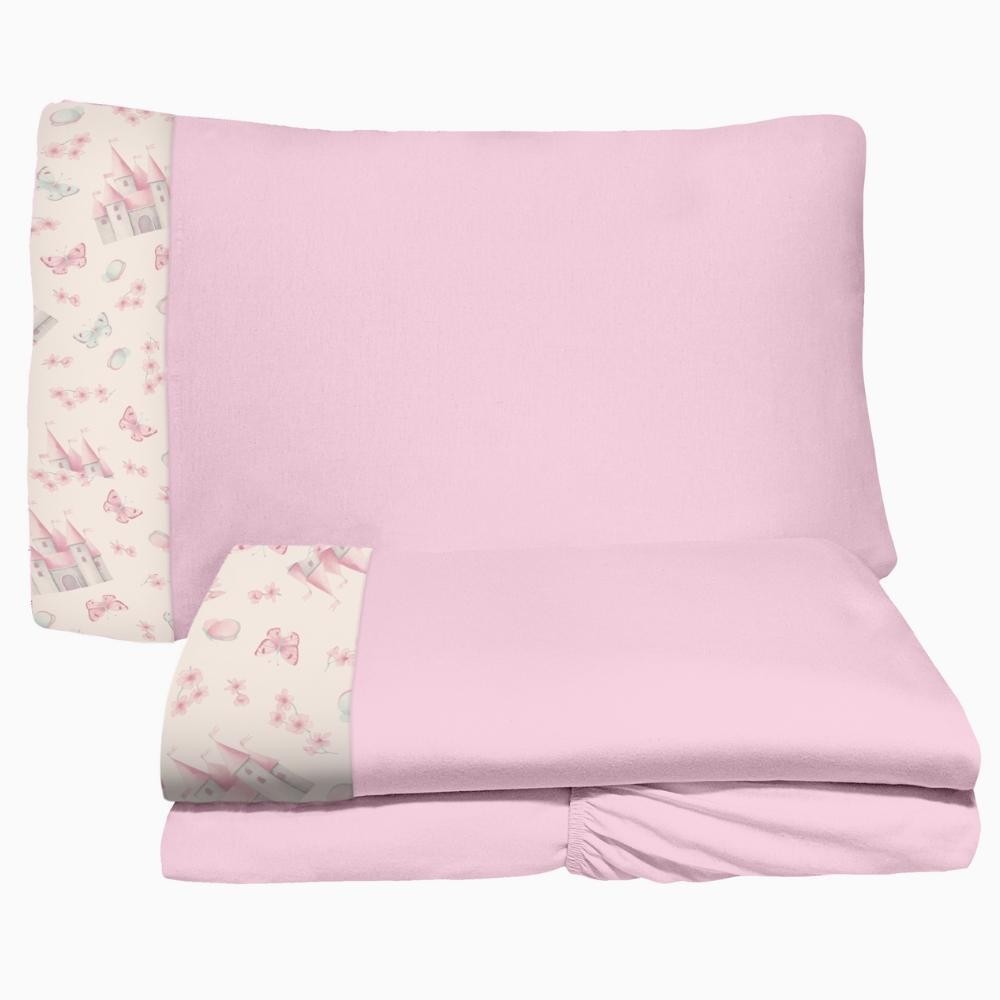 Jogo de Lençol 3 Peças Solteiro 78cm Cama Auxiliar Castelo Rosa 100% Algodão Arrumadinho Enxovais