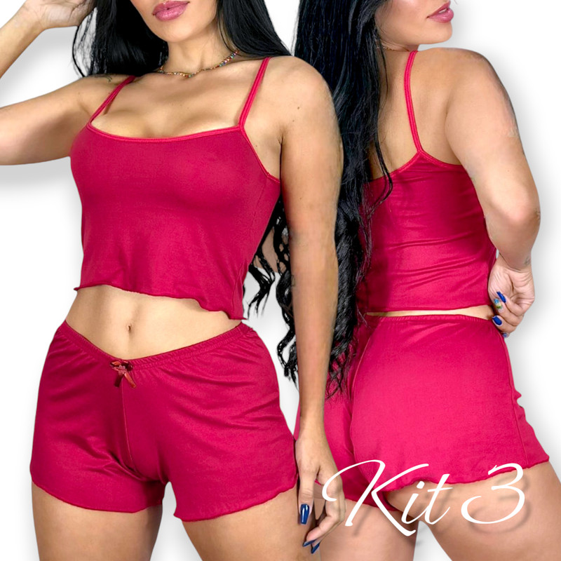 Kit 3 Baby Doll Feminino Liso Suede Short Doll Pijama Verão Conjunto Curto Cropped Pijamas Baby Dool