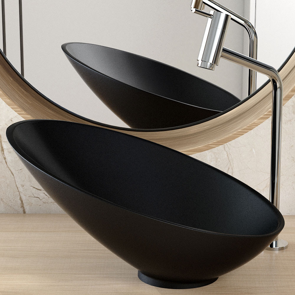 Detalhes do Cuba de Apoio Meia Lua Para Banheiro Lavabo C01 BM38W Preto Matte Fosca - Lyam