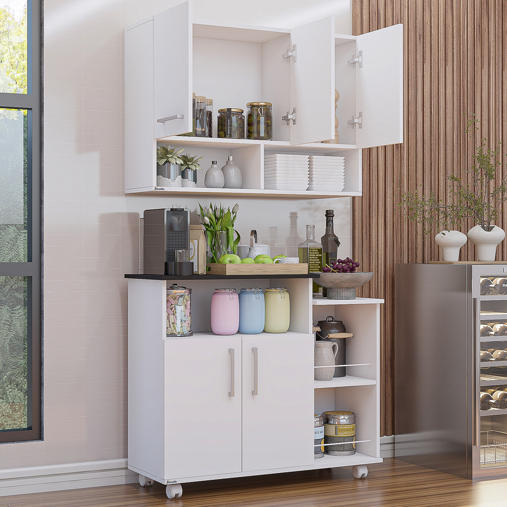 Cozinha Compacta 2 peças Armário Parede e Balcão Microondas Multiuso Móveis Bonatto - Home & Living
