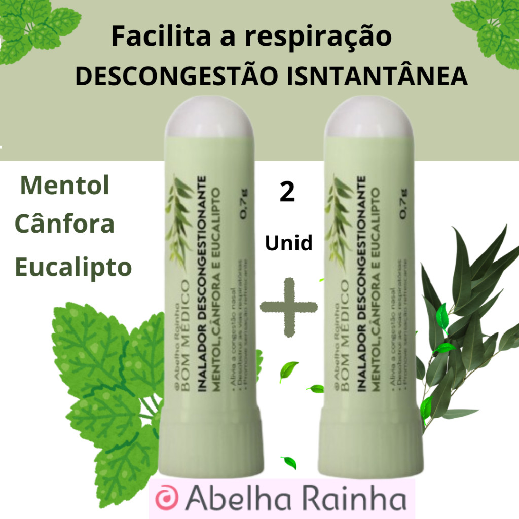 Kit 2 Descongestionante Mentol  Inalador 0,7g Bom Medico Abelha Rainha