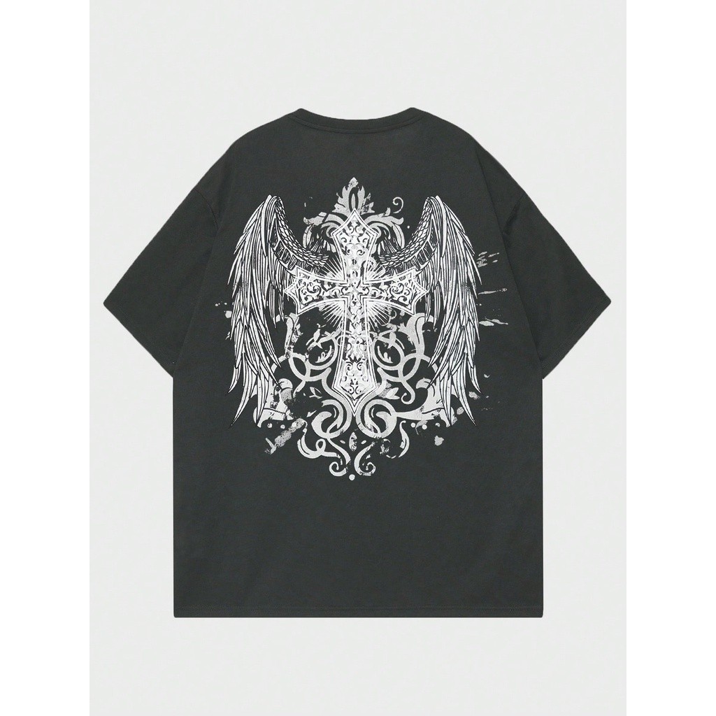 Camiseta Emo Cruz Com Asas Unissex 100% Algodão Temos Plus Size. Envio em 24h em Oferta na Shopee