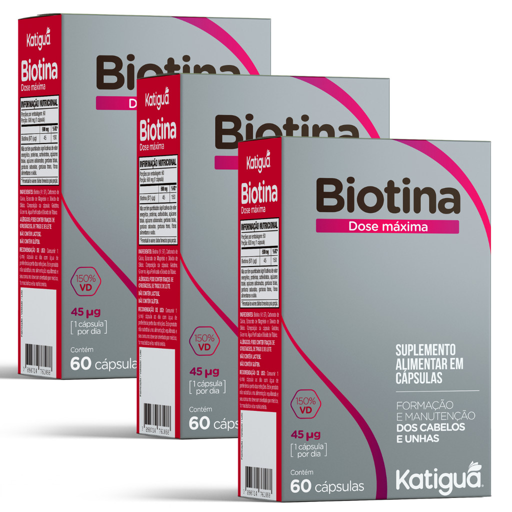 Kit 3 Biotina B7 Premium Cabelos Pele Unhas 60 Caps Dose Maxima