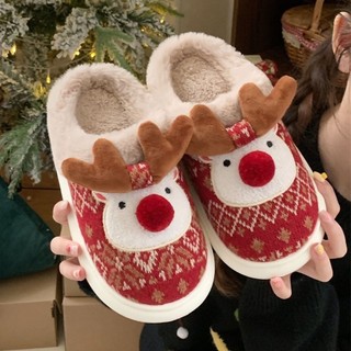 XIXITIAO Chinelos de algodão Dia de Natal Elk Moda Quente Casa Sola Macia Meninas Inverno Divertido Desenho Animado Pelu