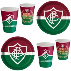 Kit Festa FLUMINENSE 8 Pratos + 8 Copos Descartável 200 Ml Papel - FESTCOLOR (CHOCO)