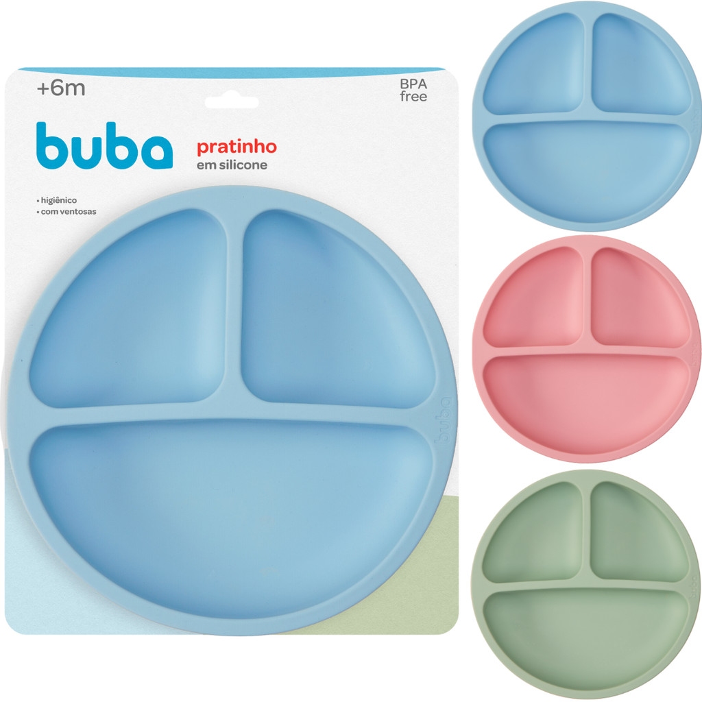 Prato Em Silicone Com Ventosa e Divisórias Infantil Buba Introdução Alimentar Bebê Criança em Oferta na Shopee