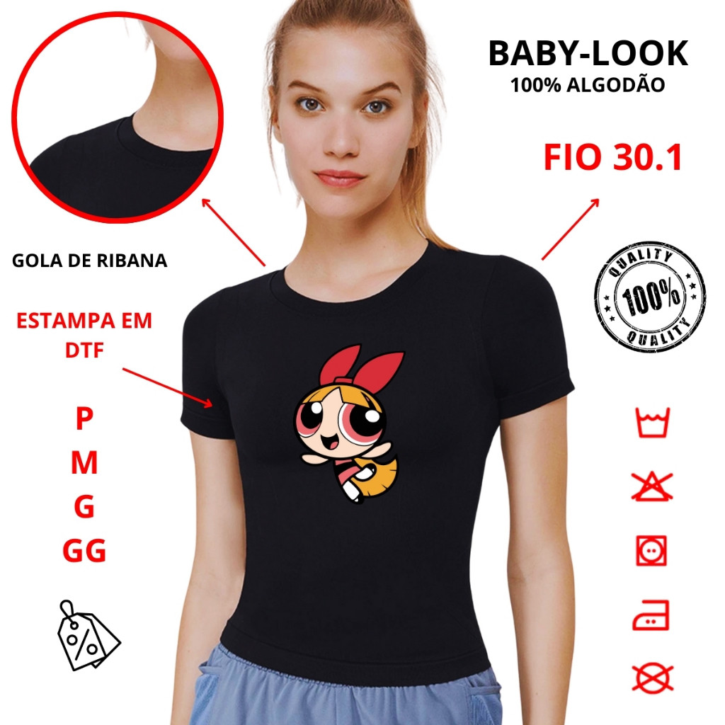 Camiseta Baby look Florzinha Meninas Super Poderosas Femenina 100%Algodão Cansada Ate de Mim Envio Rapido Lançamento Novo Macia e Confortavel Femenino Unissex Desenhos Anime Animação Roupa Camisa Estilosa