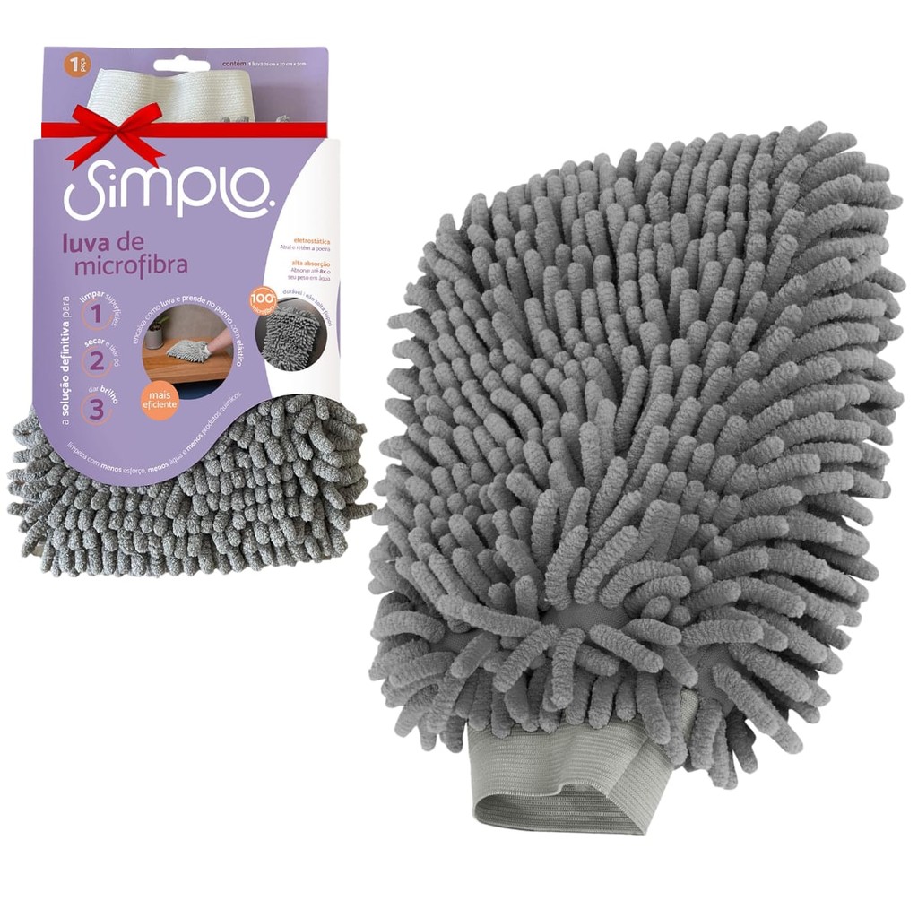 Luva de Microfibra Simplo Multiuso Lavagem e Polimento Carros Casa