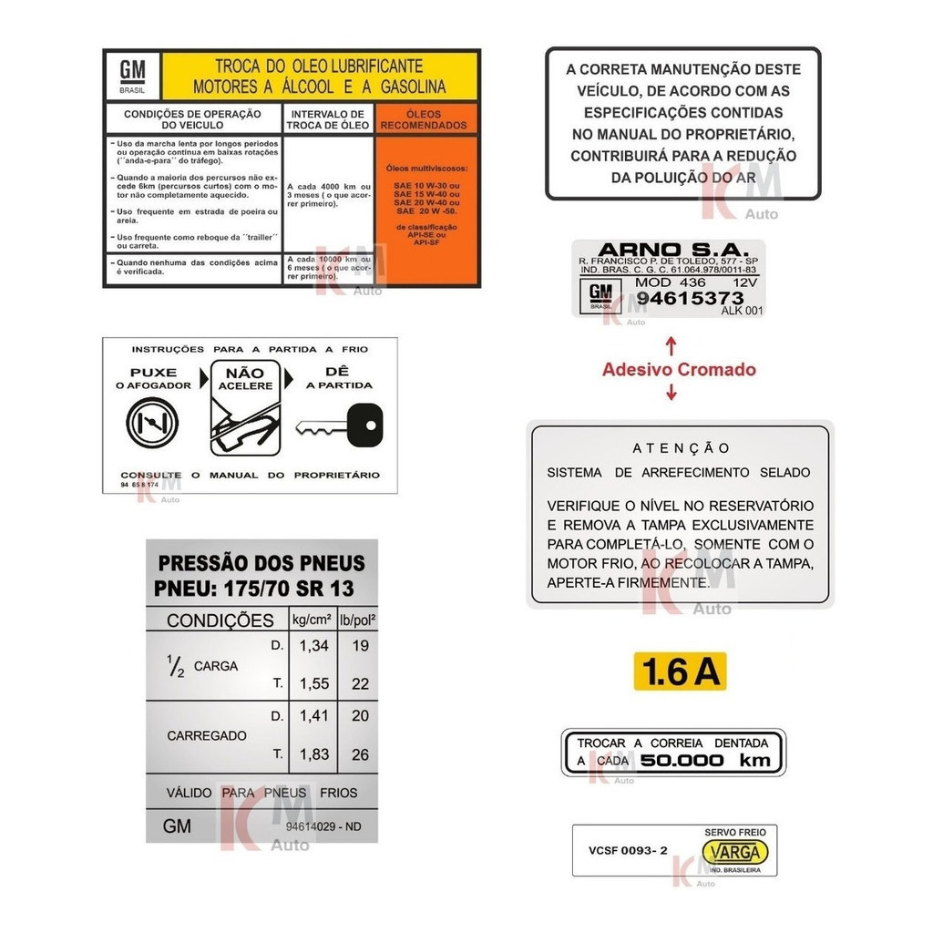 Kit Etiquetas Advertência Chevette Motor Alco. 87 À 94