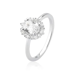 Anel Feminino de Prata 925 Zircônia Oval