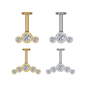 Piercing Labret Aço Cirúrgico Indiano 3 Strass | Helix, Tragus, Conch, Nariz, Boca-Medusa e Outros em Oferta na Shopee