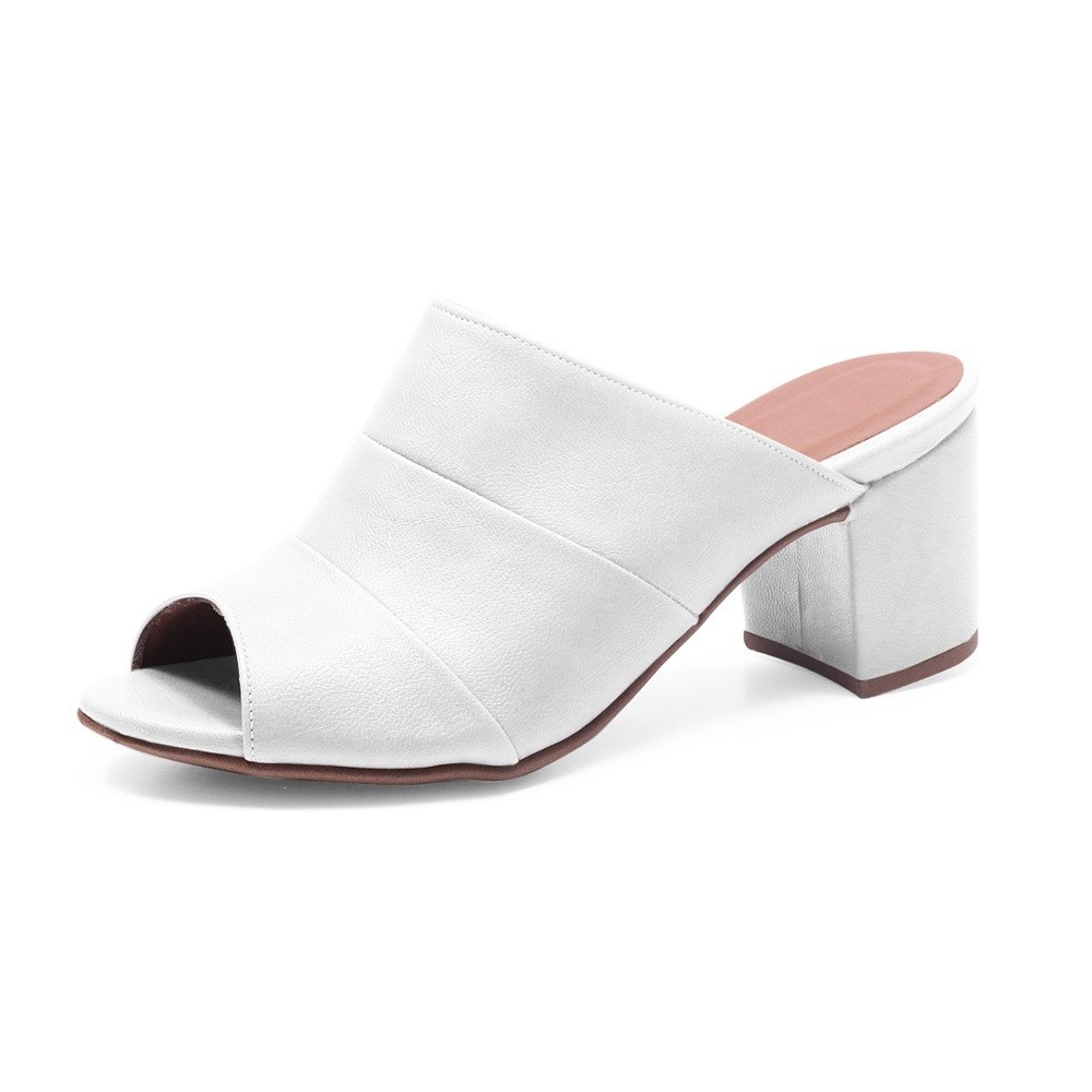 Sandália Feminina Tamanco Colors Salto Grosso Branco.