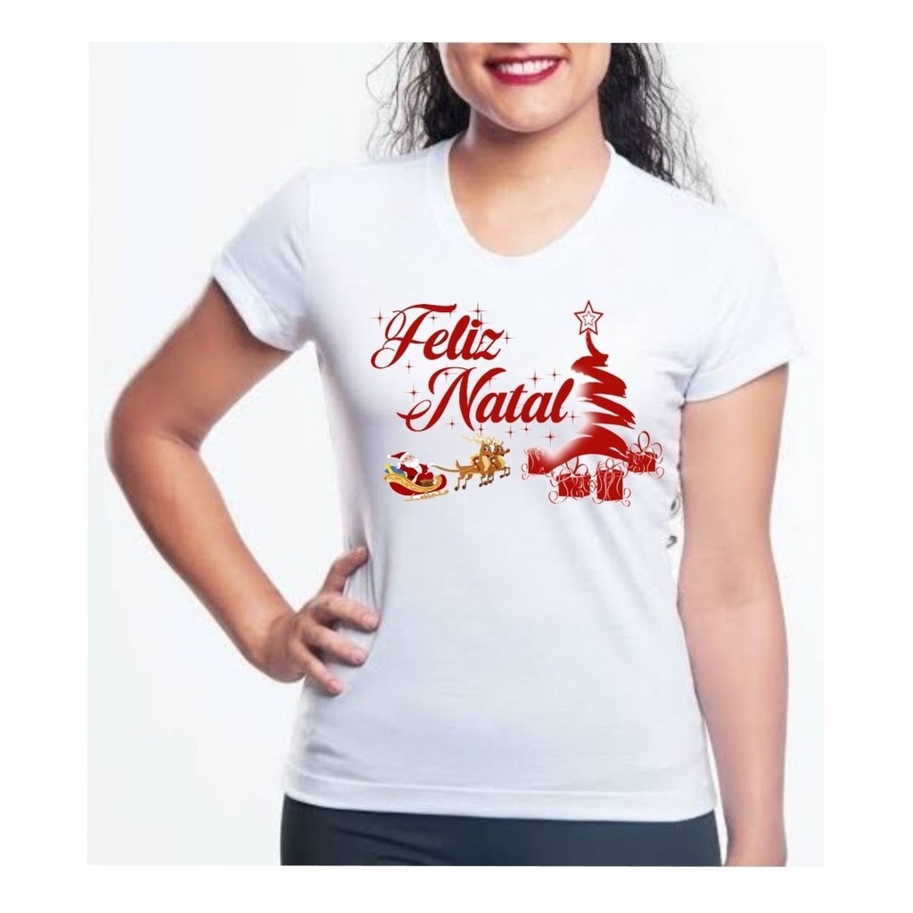 Camiseta Baby Look Feminina Festa Feliz Natal Papai Noel lançamento
