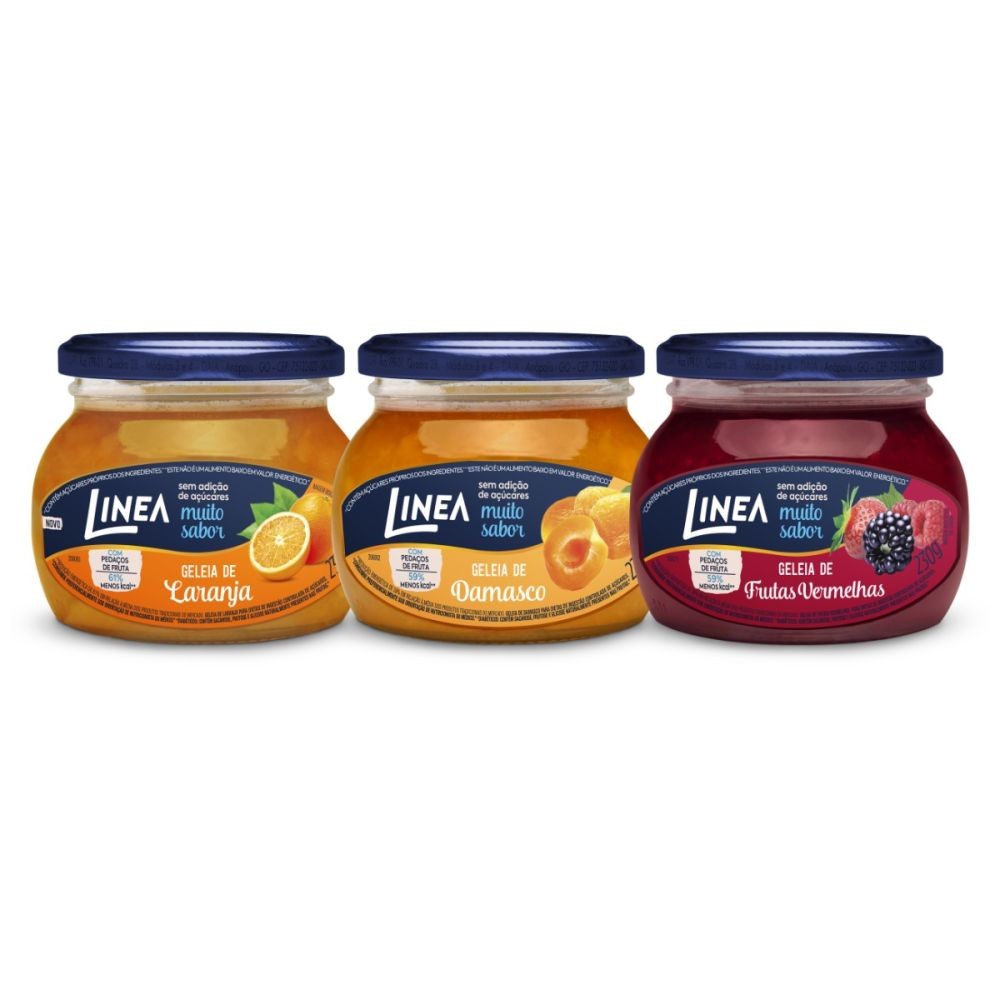 Kit 3 Geleias Linea Sabores Frutas Vermelhas, Damasco e Laranja de 230g