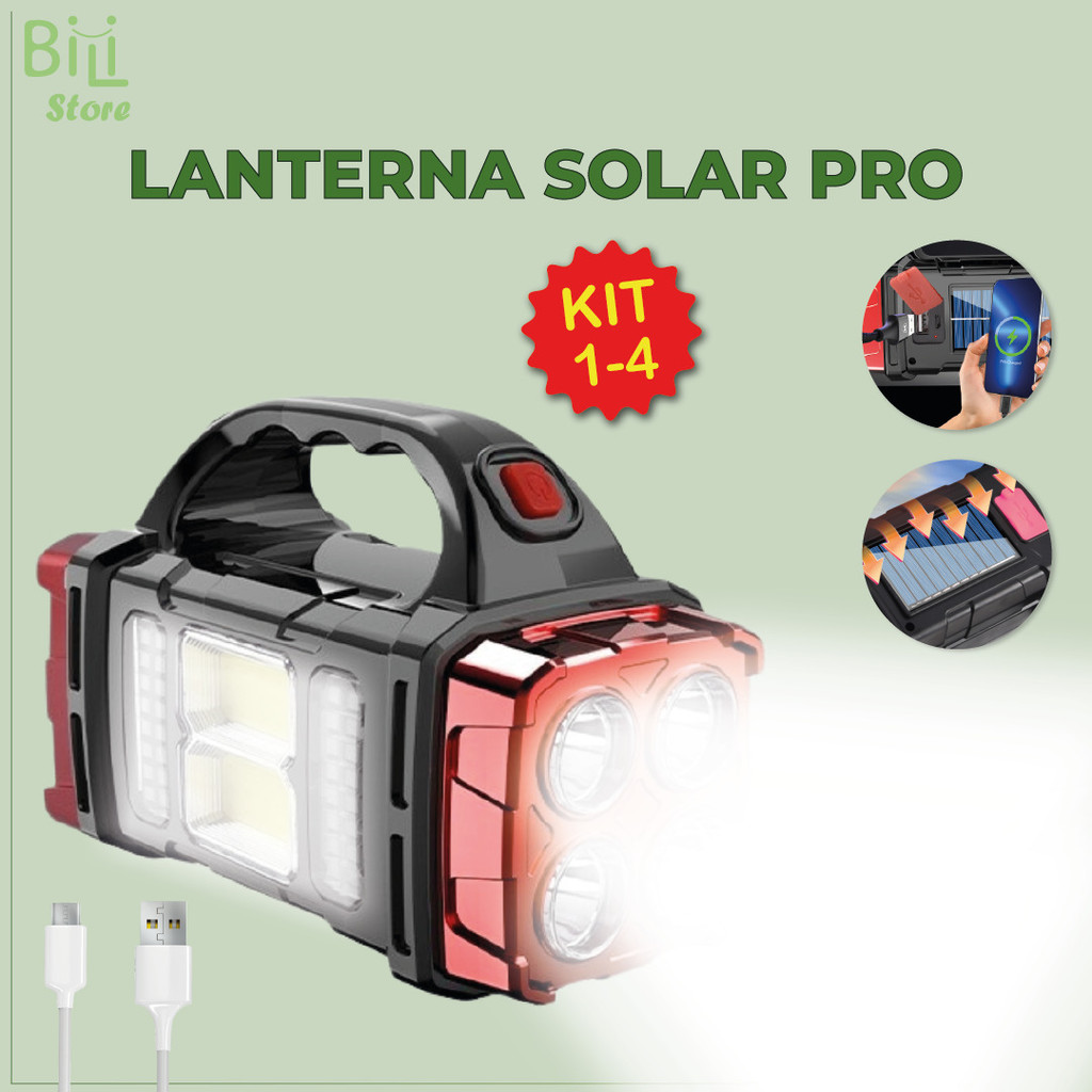 Lanterna Holofote Solar Pro Led Super Potente Recarregável com USB Luz Fria e Quente em Oferta na Shopee