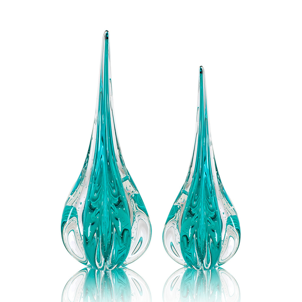Kit 2 Esculturas Cristal Murano Decorativa Gota Fênix M/G