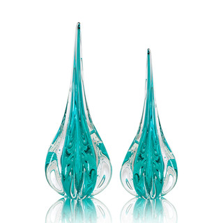 Kit 2 Esculturas Cristal Murano Decorativa Gota Fênix M/G